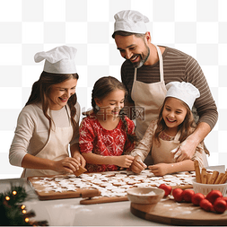 幸福的家庭在厨房里烹饪圣诞饼干