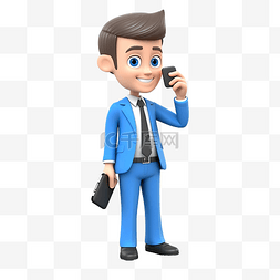 电话交谈图片_穿着蓝色衬衫的商人在智能手机上