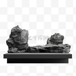 灰色渲染图片_3D黑石讲台展示天然粗糙灰色岩石