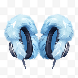 可爱发箍兔毛耳罩图片_蓝色毛皮耳罩取暖器冬季元素插画