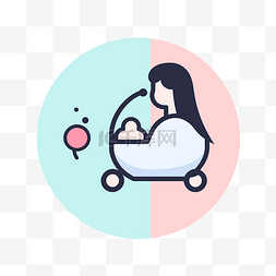 婴儿车图片_婴儿车里的女人的线性插图图像 