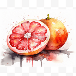 葡萄柚插画图片_葡萄柚表面手绘水彩插画