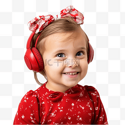 听觉传道路图片_穿着圣诞礼服植入人工耳蜗的小女
