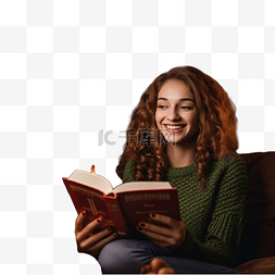 拿书的女人图片_圣诞树上，一个穿着针织毛衣的女