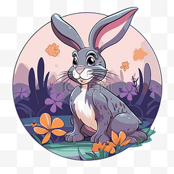 长耳大野兔剪贴画可爱的兔子在花