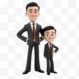卡通人物商人与儿子隔离 3D 插图