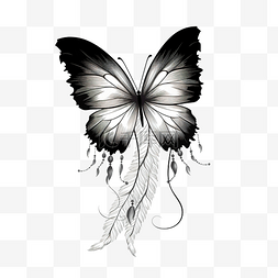 蝴蝶晶瓷画图片_羽毛蝴蝶黑色和白色png插图