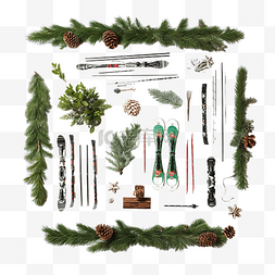 枝条装饰图片_圣诞节布局冬季运动与云杉树枝