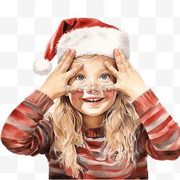 庆祝圣诞节的小女孩睁大眼睛寻找