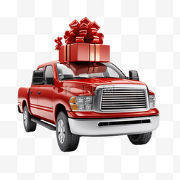 购物貨車图片_红色卡车上的大圣诞礼品包准备交