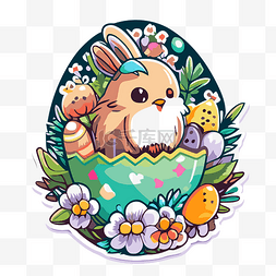可愛的兔子復活節彩蛋貼紙 向量