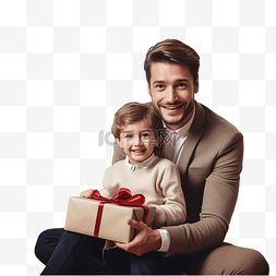 男孩礼物图片_爸爸和儿子拿着礼物