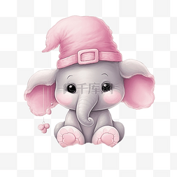 淡蓝色背景图片_可爱的粉色大象戴着帽子骑着云