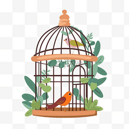 向量鸟图片_鸟笼剪贴画 鸟笼里有两只鸟卡通 