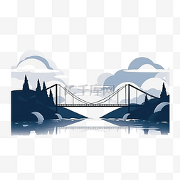 最小风格的吊桥和河流插图