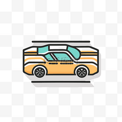 汽车顶视图图片_平面图标中的汽车，背景上有长长