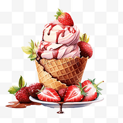水彩画冰淇淋图片_草莓和巧克力冰淇淋的水彩画，装