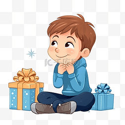 开心失望图片_坐在地板上的男孩不喜欢圣诞礼物