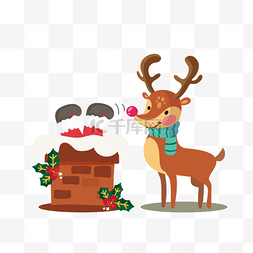 松枝圣诞帽图片_圣诞老人送礼物可爱麋鹿