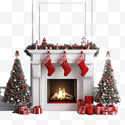 圣诞节装饰的白色壁炉，配有小圣