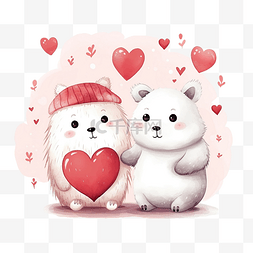 熊猫和兔子带心情人节插画