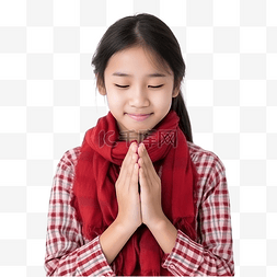 少女祈祷图片_亚洲少女在圣诞节庆祝活动中双手
