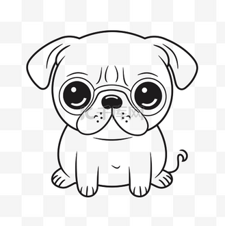 可爱的小哈巴狗着色页轮廓素描 向量
