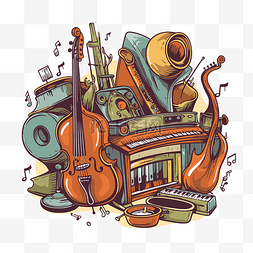 小提琴中提琴图片_旧乐器卡通乐器剪贴画素描 向量