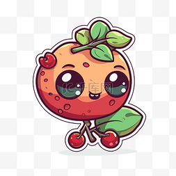 草莓可爱贴纸图片_可爱的草莓，有眼睛和绿叶 向量