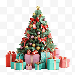 节日装饰的圣诞树下有鲜艳的礼物