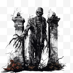 墓地入口处可怕的哥特式僵尸