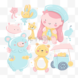 婴儿淋浴剪贴画可爱的女孩与动物