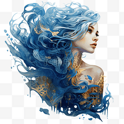 金色的海浪图片_金色头发的蓝色美人鱼