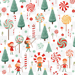 手绘新年糖图片_圣诞精灵工厂模式与拐杖糖棒棒糖