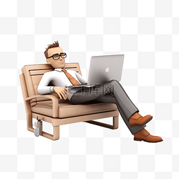 坐在吧椅上休息图片_3d 商务员工在工作中放松