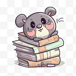 卡通老鼠坐在一摞书剪贴画的顶部