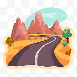 沙漠公路与山脉卡通风格 向量