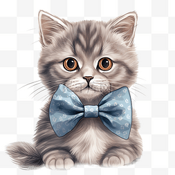 可爱字透明素材图片_戴着领结的可爱猫的数字插图