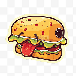 热狗汉堡卡通图片_汉堡贴纸与眼睛剪贴画 向量