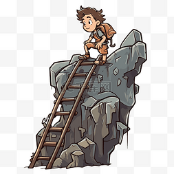 攀岩攀爬人物剪影图片_攀爬剪贴画卡通男孩爬上岩石梯插