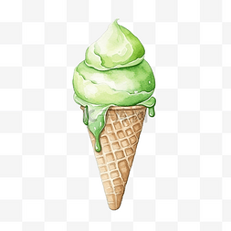 绿色冰淇淋水彩图片_绿色水彩冰淇淋