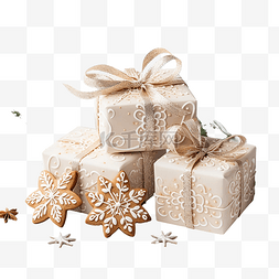 礼品盒圣诞装饰品云杉树枝饼干和