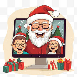 圣诞与海滩图片_祖父与家人视频通话庆祝圣诞节