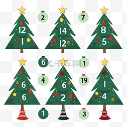数学图片_数数并匹配 数数圣诞树的数量并