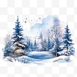 与雪树和雪花的冬季景观