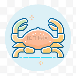 表面圆形徽章中的卡通螃蟹符号 