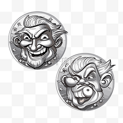 镍剪贴画 两枚银币，上面有小丑