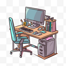 办公桌和椅子图片_办公桌和电脑的工作站剪贴画卡通
