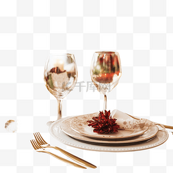食品桌布图片_桌上的圣诞装饰，配有桌布玻璃器