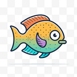 彩色卡通鱼符号与喙和尾巴设计矢